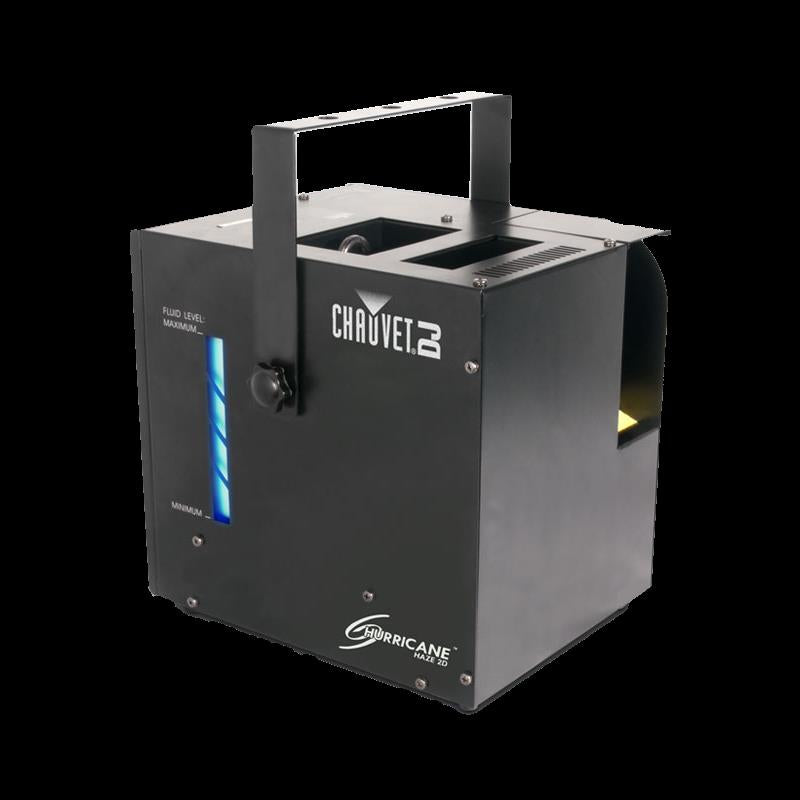 Chauvet Hurricane Haze 2D haze machine with control panel and ventilation, used for atmospheric effects in stage or studio settings.