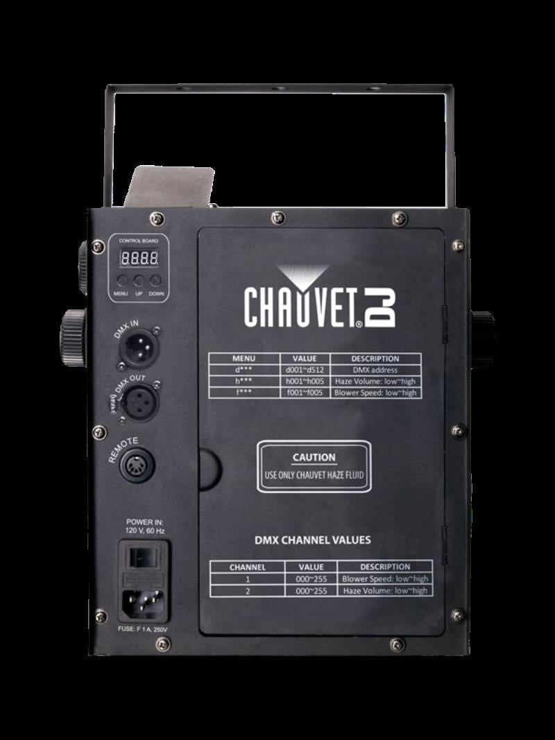 Chauvet Hurricane Haze 2D haze machine with control panel and vents, used for creating atmospheric effects in stage or event settings.