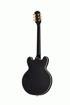 Epiphone B.B. King Lucille semi-hollow electric guitar in ebony finish with Epilite case, showcasing the guitar's body and hardware.