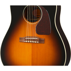 Epiphone J-45 EC acoustic guitar in aged vintage sunburst finish, showcasing its glossy wood body and classic design.