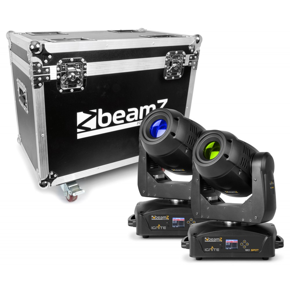 Beamz PRO IGNITE180 Moving Head Spot 180W Pair in Flightcase