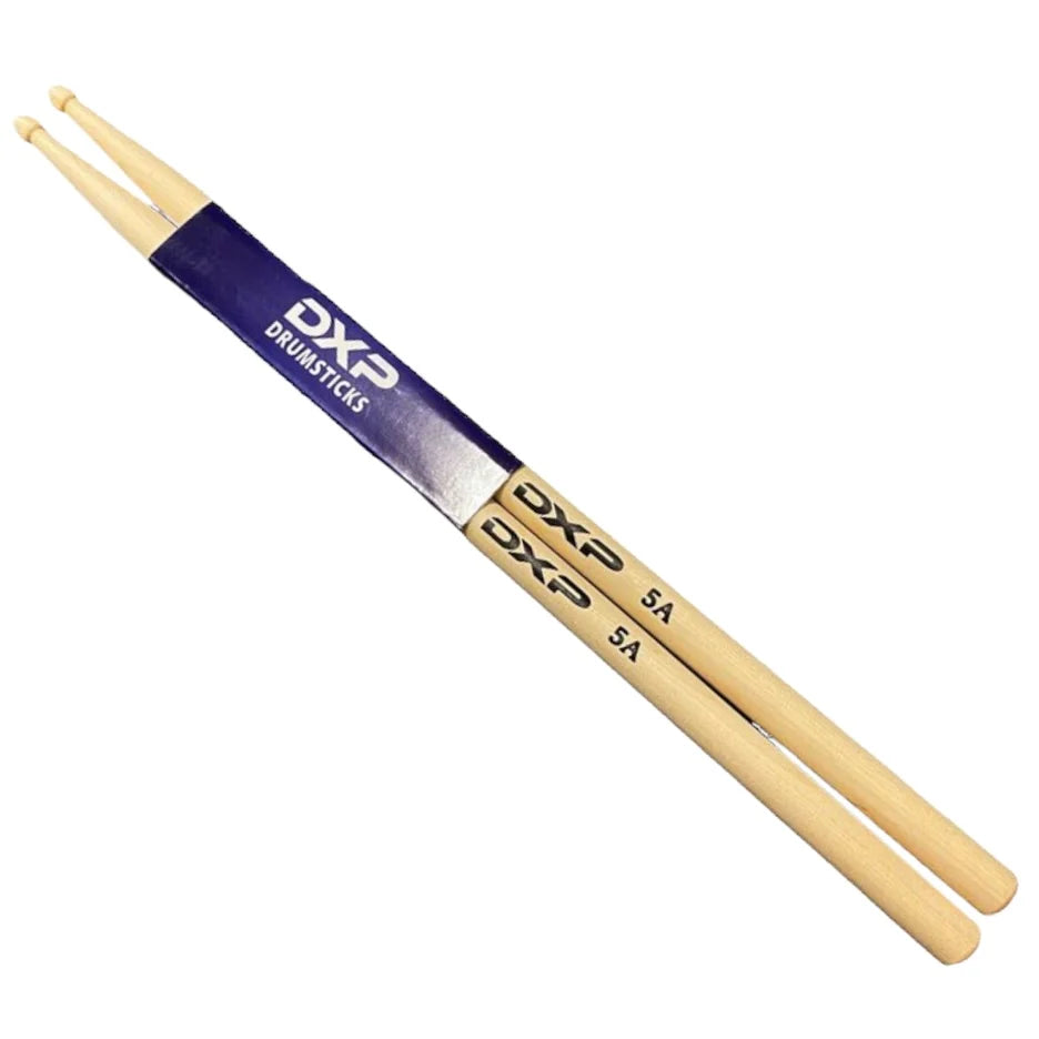 DXP D115A Maple Drum Sticks 5A with wood tips, featuring a natural wooden finish and standard drum stick size.