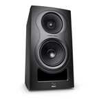 Kali Audio IN-5 5-inch 3-way nearfield studio monitor speaker showing its front grille and sleek black design.