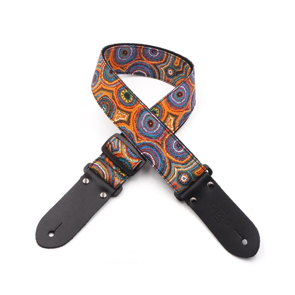 Black DSL Straps Dry Creek guitar strap, 2-inch wide, with a rugged, textured design visible in the image.