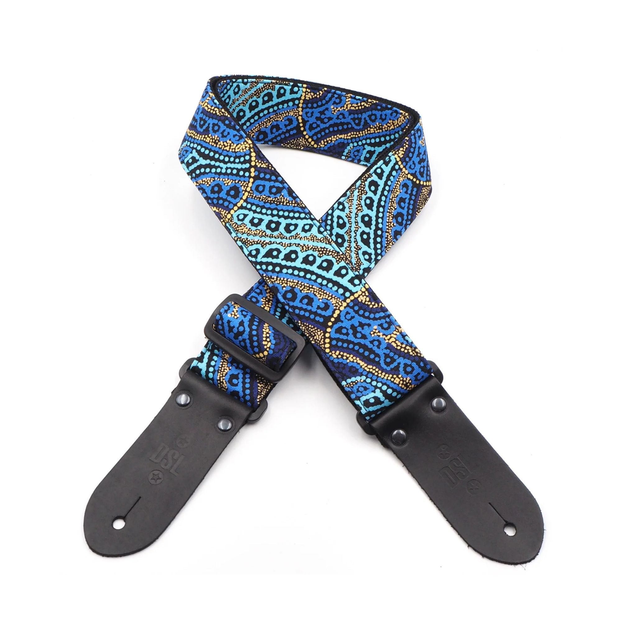 Black DSL Straps Snakevine Dreaming guitar strap, 2-inch wide, featuring a detailed snakevine design, suitable for electric or acoustic guitars.