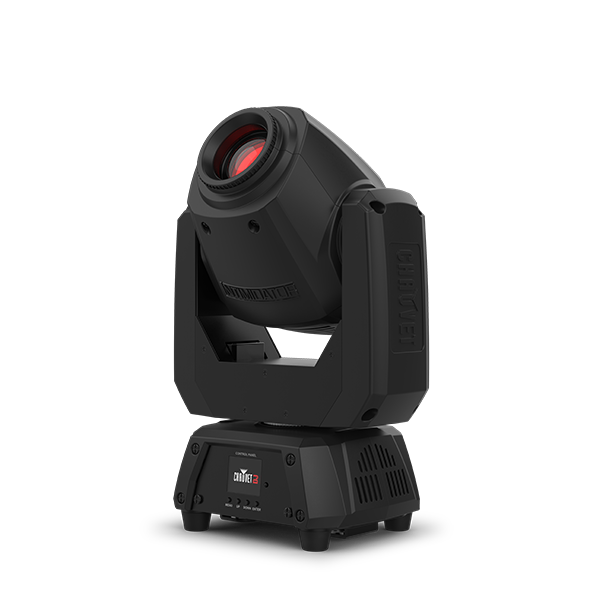 Black Chauvet DJ Intimidator Spot 260X moving stage light with adjustable lens and professional lighting features.