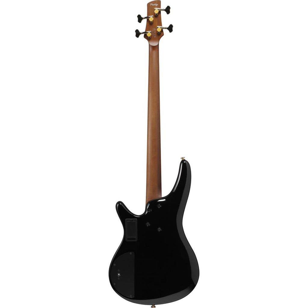 Rear view of IBANEZ SR3500BK Prestige electric bass guitar in black with case, showcasing its sleek body and hardware.