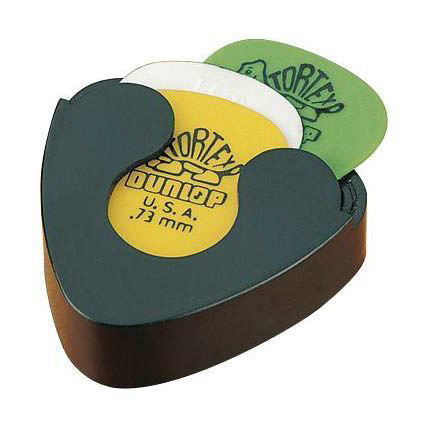 Dunlop Jim Dunlop 5005 Series guitar pick holder attached to a guitar, showcasing its compact design and easy-access pick storage.