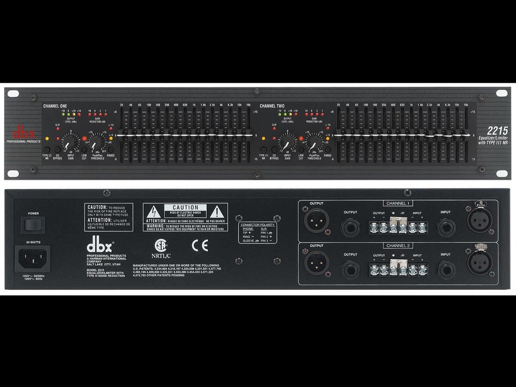 DBX 2215 Dual Channel 2/3 Octave Graphic Equalizer/Limiter
