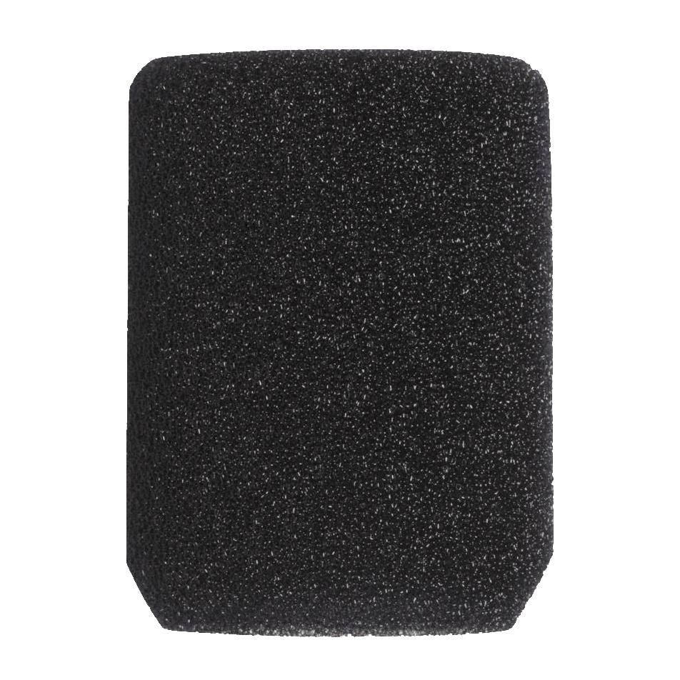 Black Shure A85WS microphone windscreen fitting Beta87, SM85, SM87, SM96, and KSM9 microphones, made of foam material.
