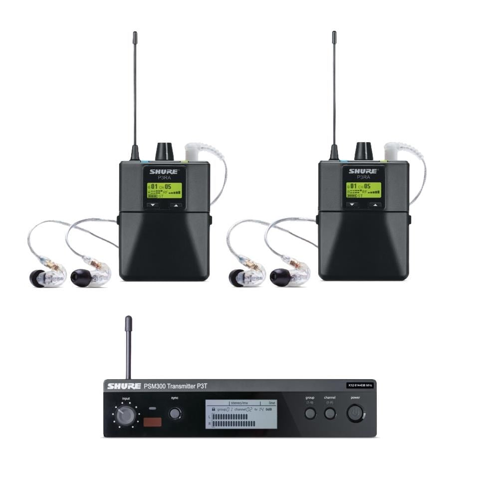 PSM300 Twin Wireless System 630-654 MHz; includes 2x P3R Bodypacks & 2x SE215-CL