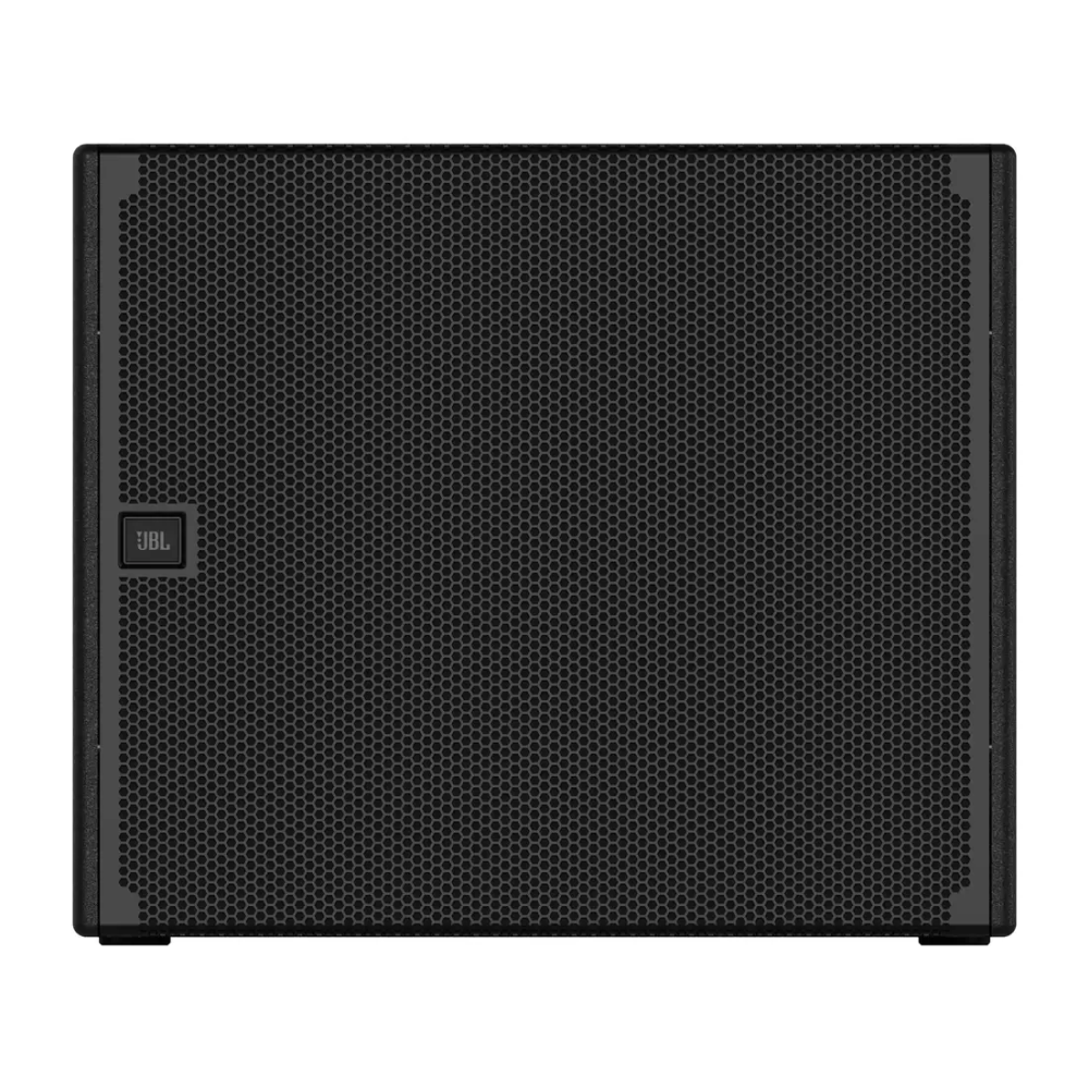 JBL SRX918S 18-inch powered subwoofer with rugged enclosure and control panel, designed for high-performance sound reinforcement.