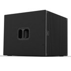 JBL SRX918S 18-inch powered subwoofer with black enclosure and control panel, designed for high-performance audio systems.