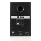 JBL LSR308MKII 8-inch 2-way studio monitor speaker shown from the front with black enclosure and detailed speaker components.