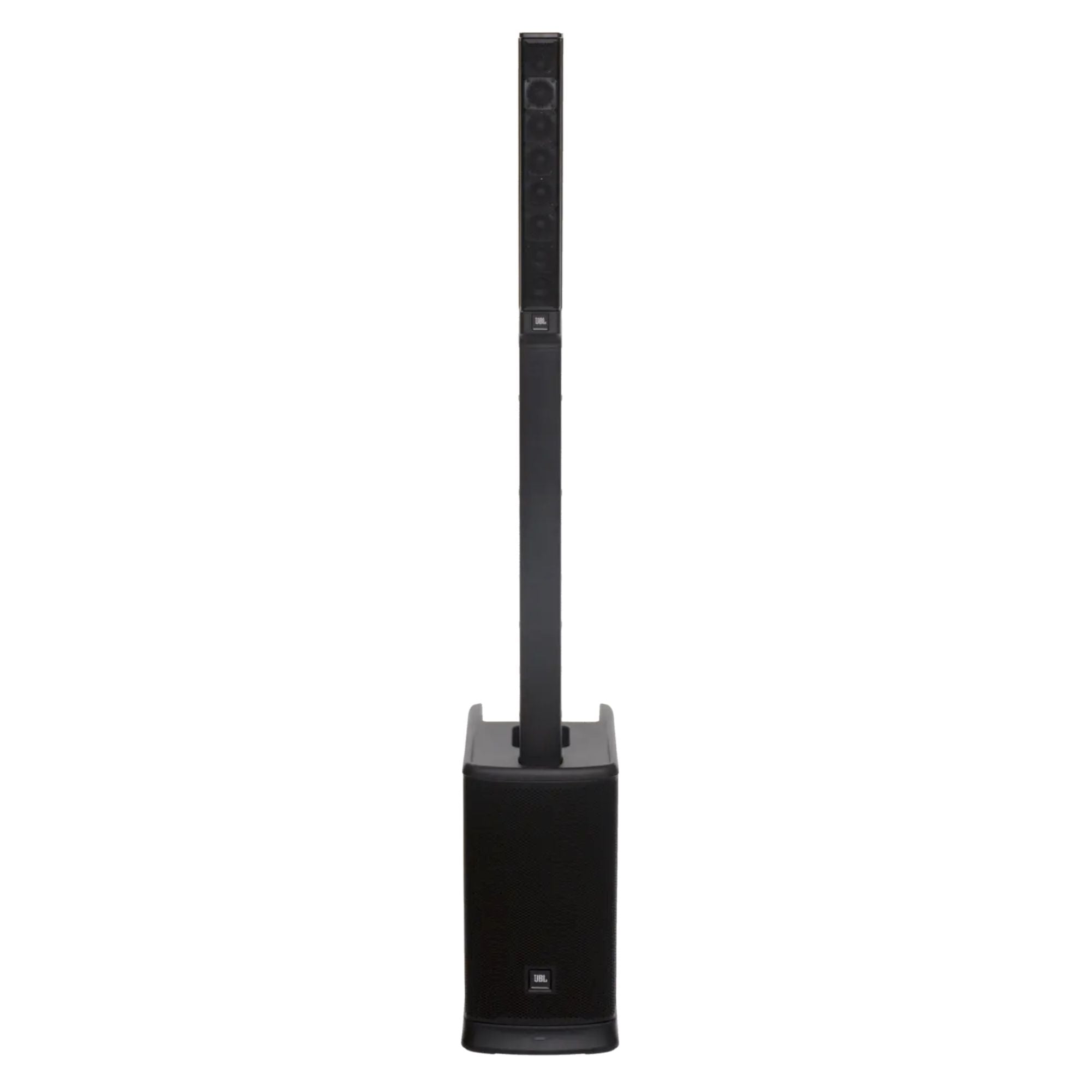 JBL EON ONE MKII linear array PA system with a 6-channel mixer, compact column speaker for professional sound reinforcement.