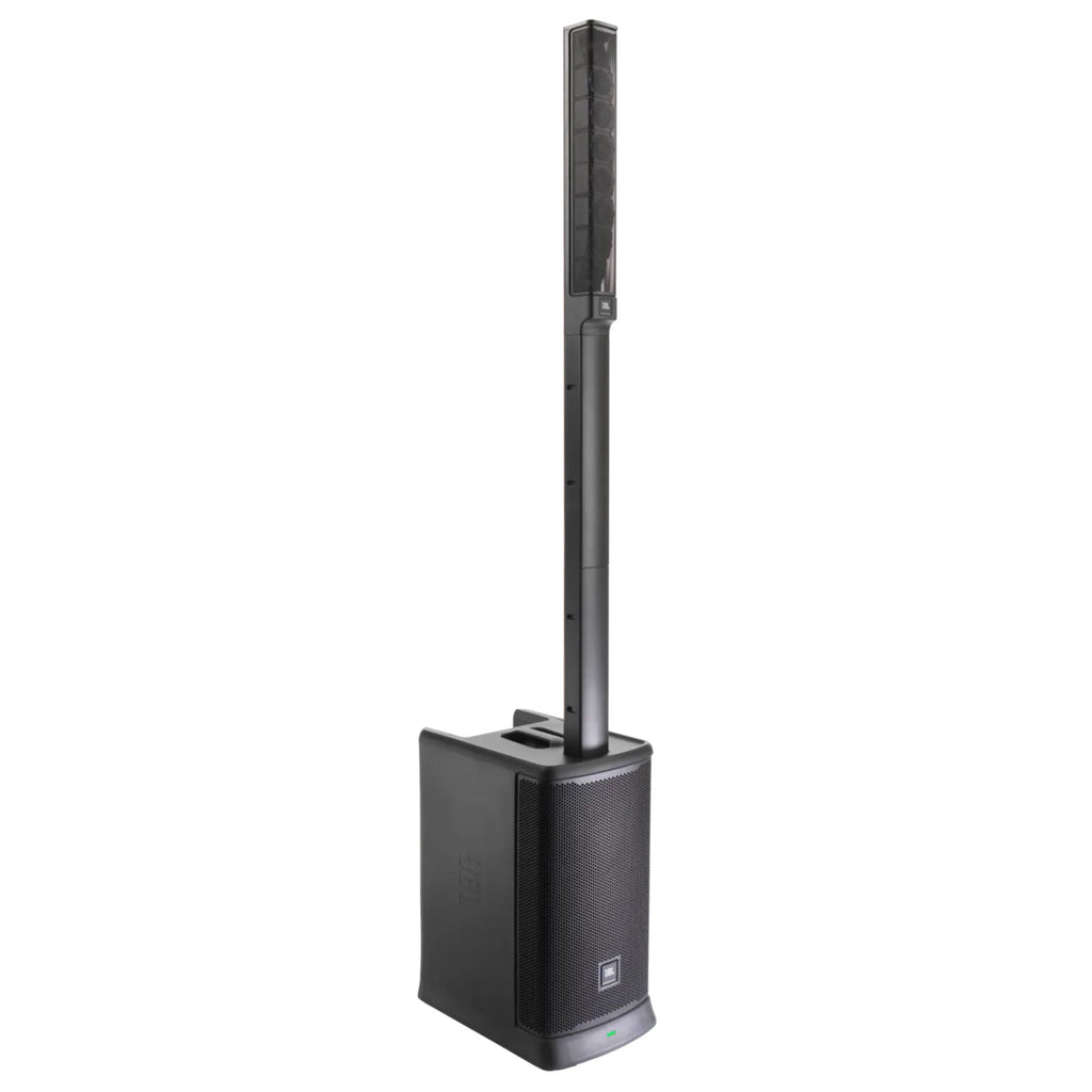 JBL EON ONE MKII linear array PA system with 6-channel mixer and integrated handles, designed for portable audio setup.