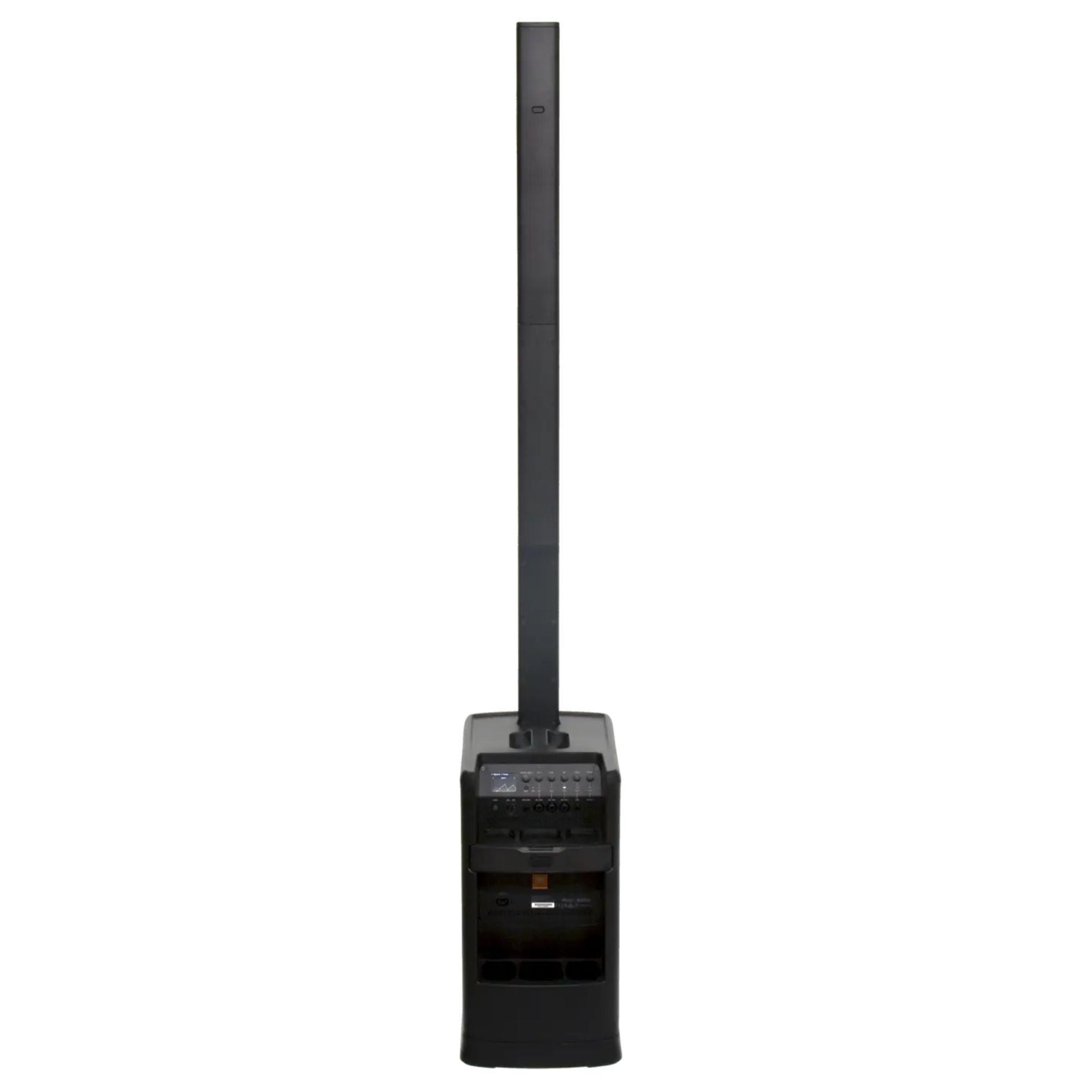 JBL EON ONE MKII linear array PA system with 6-channel mixer and column design, featuring multiple input options and built-in controls.