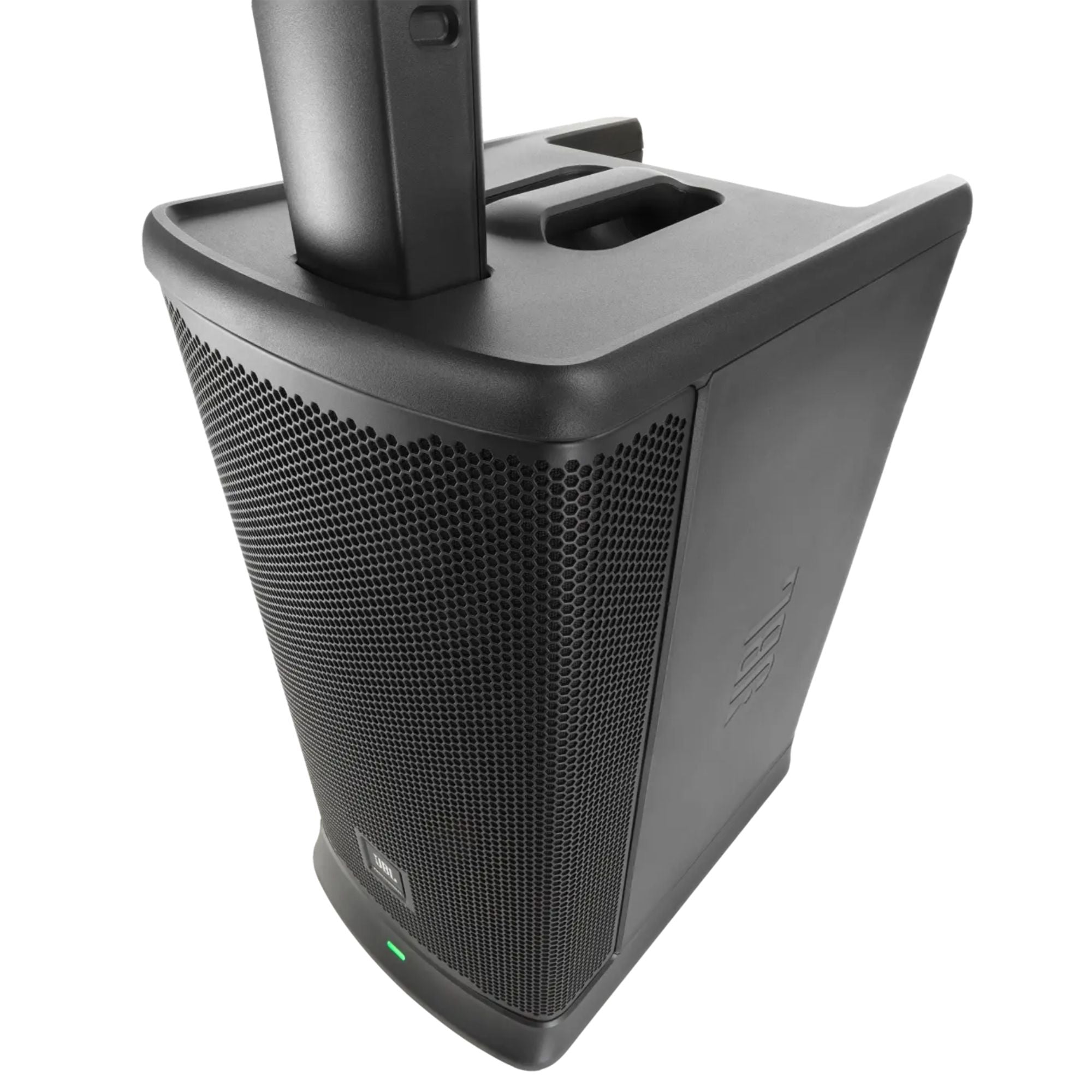 JBL EON ONE MKII linear array PA system with 6-channel mixer, compact column speaker for professional sound reinforcement.