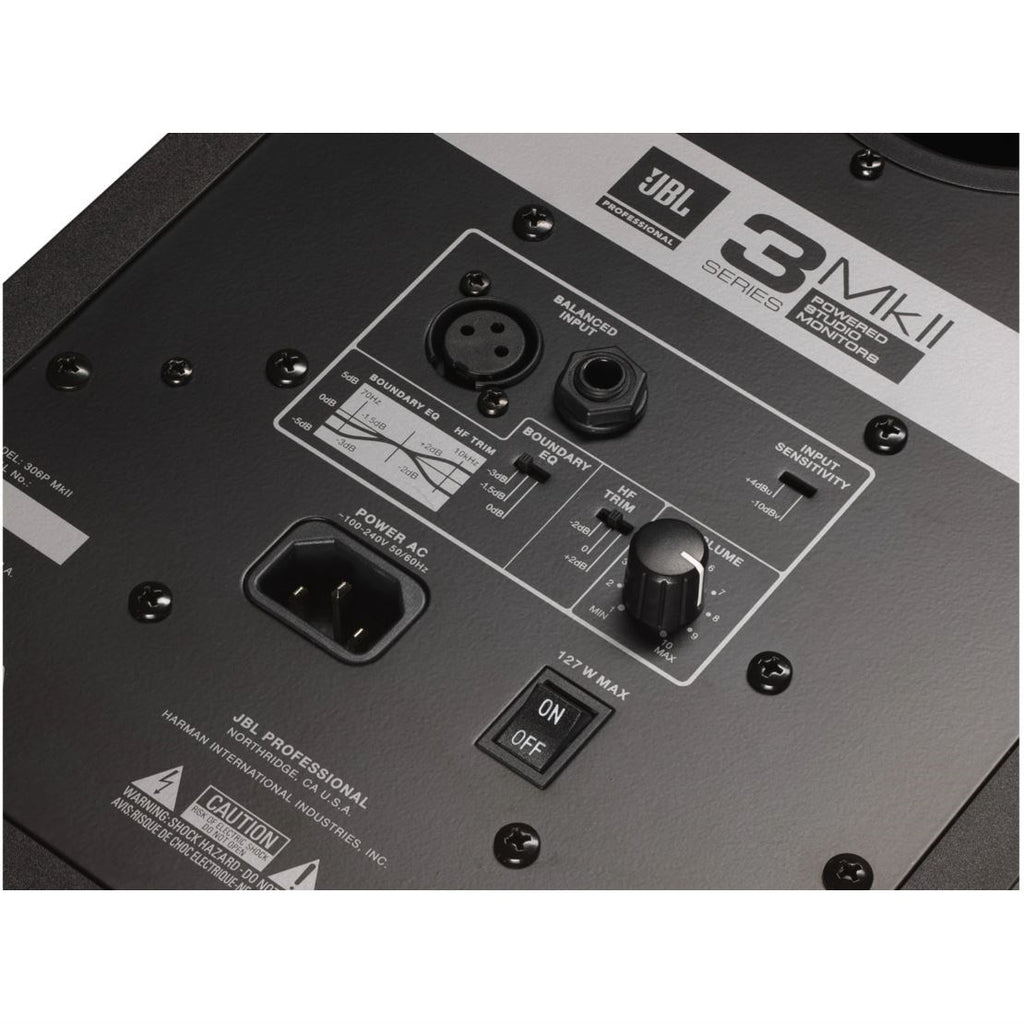 JBL 306P MKII 6.5-inch 2-way powered studio monitor speaker for professional audio production, shown from front angle.