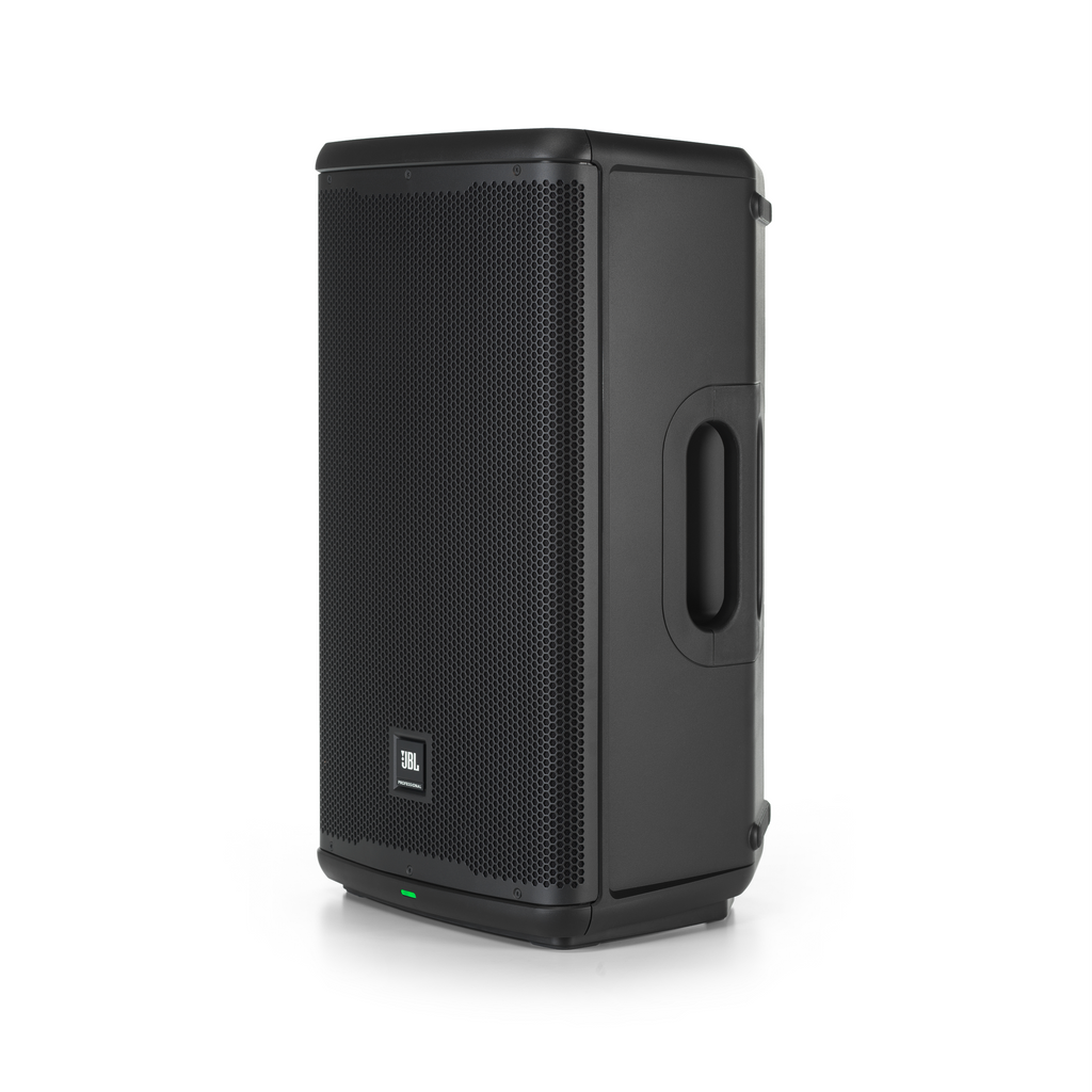 JBL EON712 1300W 12-inch powered speaker with control panel and speaker grille, designed for professional audio use