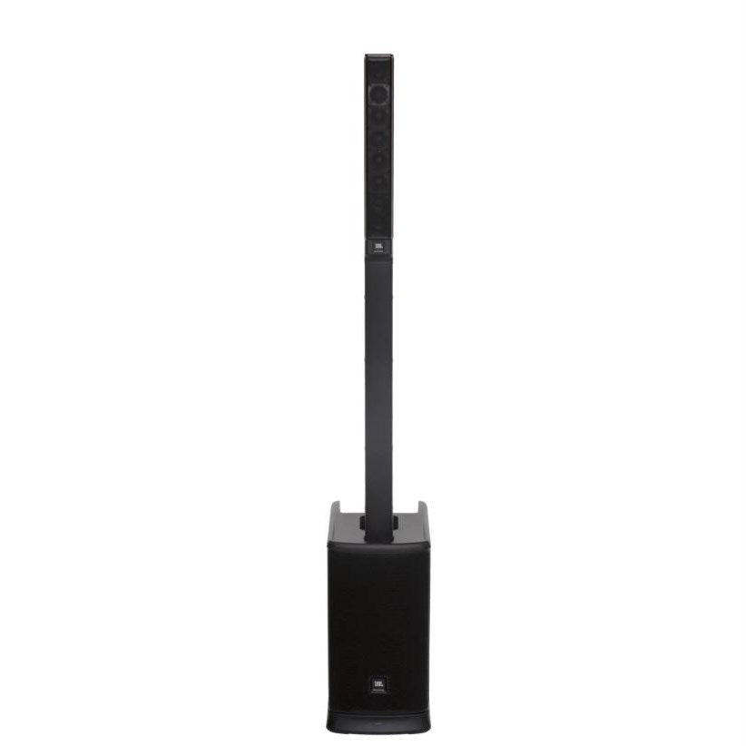 JBL EON ONE MKII linear array PA system with 6-channel mixer, positioned on a stand for portable sound reinforcement.