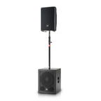 JBL IRX 12-inch powered portable PA speaker with Bluetooth, showcasing its front grille and control panel.