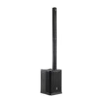 JBL PRX ONE powered column PA system with mixer and DSP, showing sleek tall speaker design with control panel and connectivity ports.