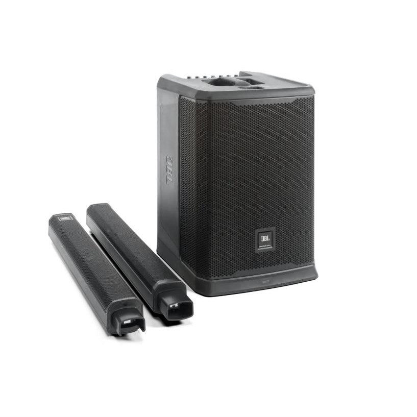 JBL PRX ONE powered column PA system with built-in mixer and digital signal processing, showing the sleek speaker design.
