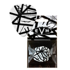 Six EVH Jim Dunlop Eruption Max-Grip guitar picks, .60mm thickness, shown in a pack with close-up of the textured grip surface.