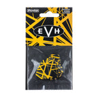 Six EVH Jim Dunlop Bumblebee Max-Grip guitar picks, .60mm thickness, with yellow and black design, displayed in a pack.