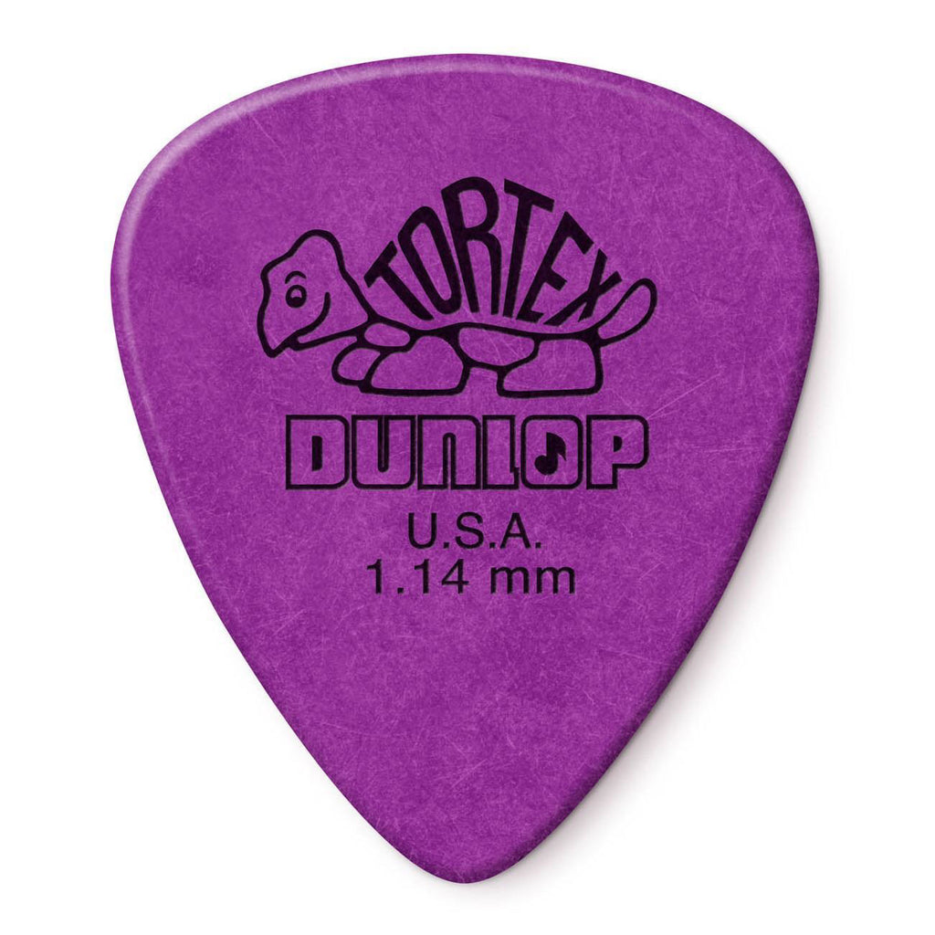 Jim Dunlop Tortex JP114 guitar pick pack with 12 medium 1.14mm picks in a display bag, showing durable, textured Tortex surface.