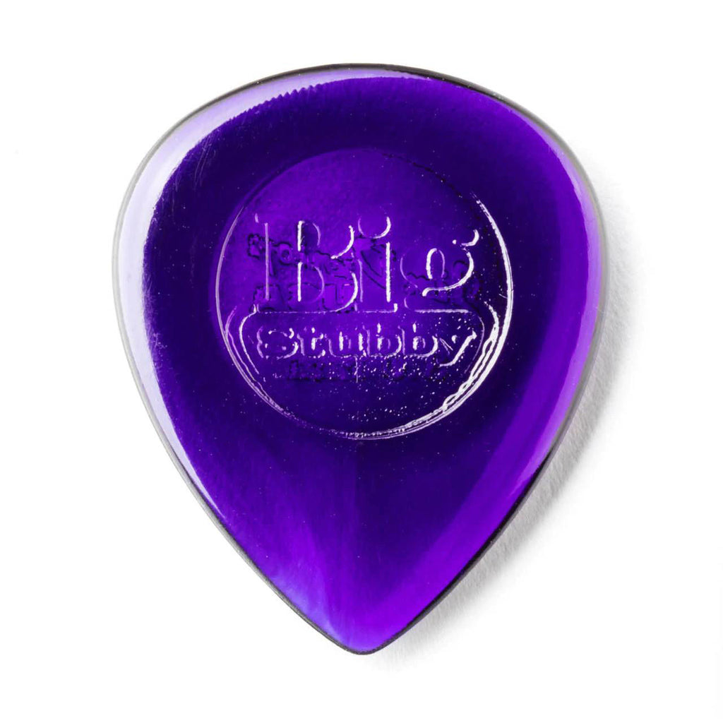 Jim Dunlop JP330 Big Stubby guitar picks in a pack, showing six durable, large-shaped guitar picks with a textured grip surface.