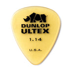 Six Jim Dunlop Ultex Standard guitar picks in a pack, showcasing durable, pointed picks ideal for precise playing and strumming.