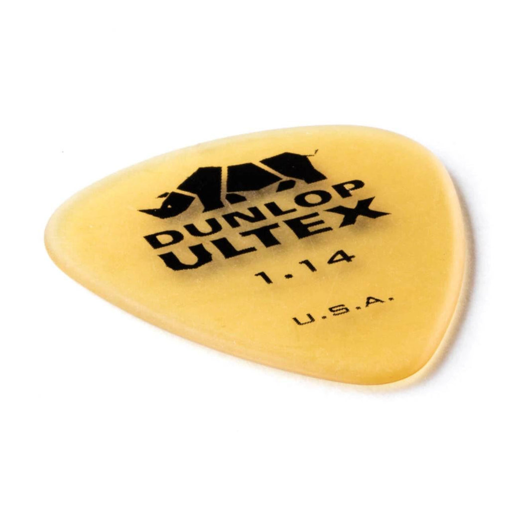 Set of six Jim Dunlop Ultex Standard guitar picks in a players pack, featuring durable, pointed guitar picks for precise playing.