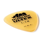 Set of six Jim Dunlop Ultex Standard guitar picks in a players pack, featuring durable, pointed guitar picks for precise playing.