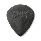 Six Jim Dunlop Ultex Jazz III guitar picks from the JP420 Players Pack, showcasing durable, pointed jazz guitar pick designs.