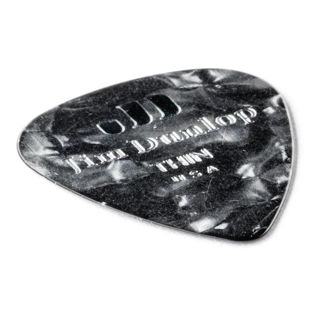 Jim Dunlop Celluloid Black Pearloid Thin Guitar Pick Player Pack - 12 pack