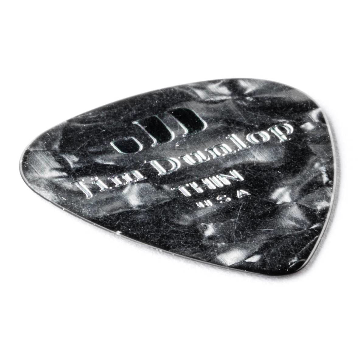 Jim Dunlop Celluloid Black Pearloid Thin Guitar Pick Player Pack - 12 pack