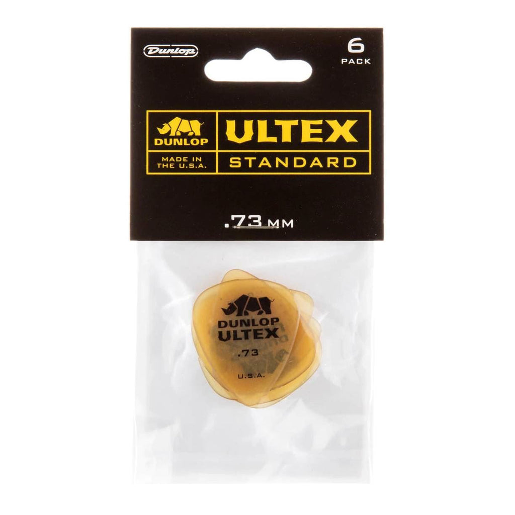 Six Jim Dunlop Ultex Standards guitar picks from the JP473 Players Pack, showcasing durable, versatile Dunlop guitar accessories