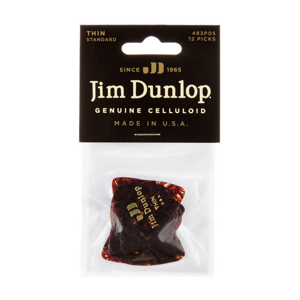 Dunlop Jim Dunlop Thin Shell Guitar Pick Player Pack with multiple guitar picks arranged in a display, showcasing the product variety.