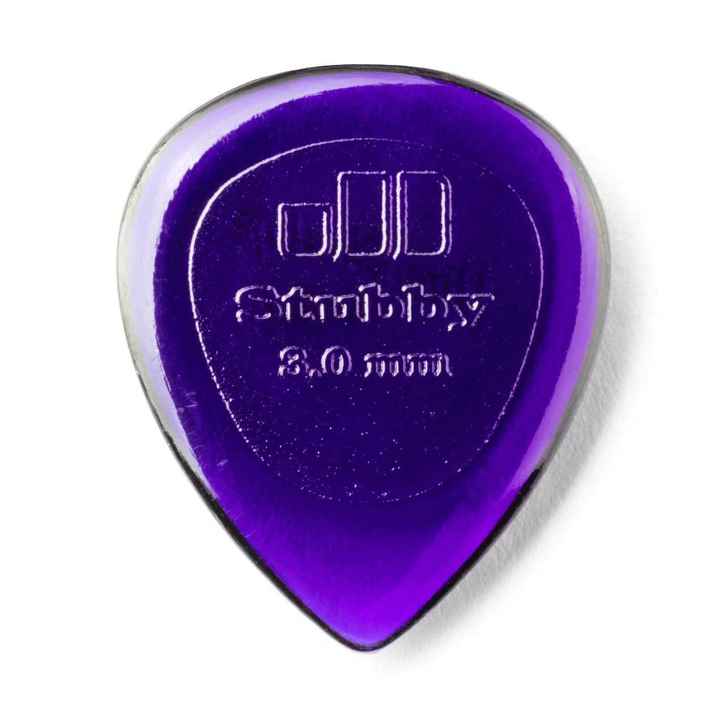 Jim Dunlop JP530 3.0 mm Stubby Guitar Picks in a pack, showcasing six durable Dunlop picks for versatile playing.