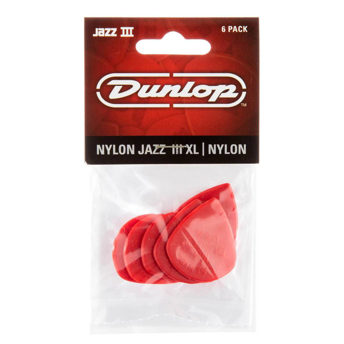 Jim Dunlop JP5XLN Nylon Jazz III XL Player Pack Guitar Pick - Red - 6 Pack