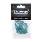 Set of 12 Jim Dunlop Gator Grip JP714 1.14mm guitar picks in a players pack, featuring textured grip for enhanced playability.