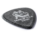 Set of 12 Jim Dunlop Gator Grip guitar picks with 2.0 mm thickness, showcasing the textured grip design for secure playing.