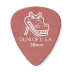 Jim Dunlop JP720 Gator Grip .58mm guitar picks, 12-pack, showing close-up of textured pick surface and multiple picks fanned out.