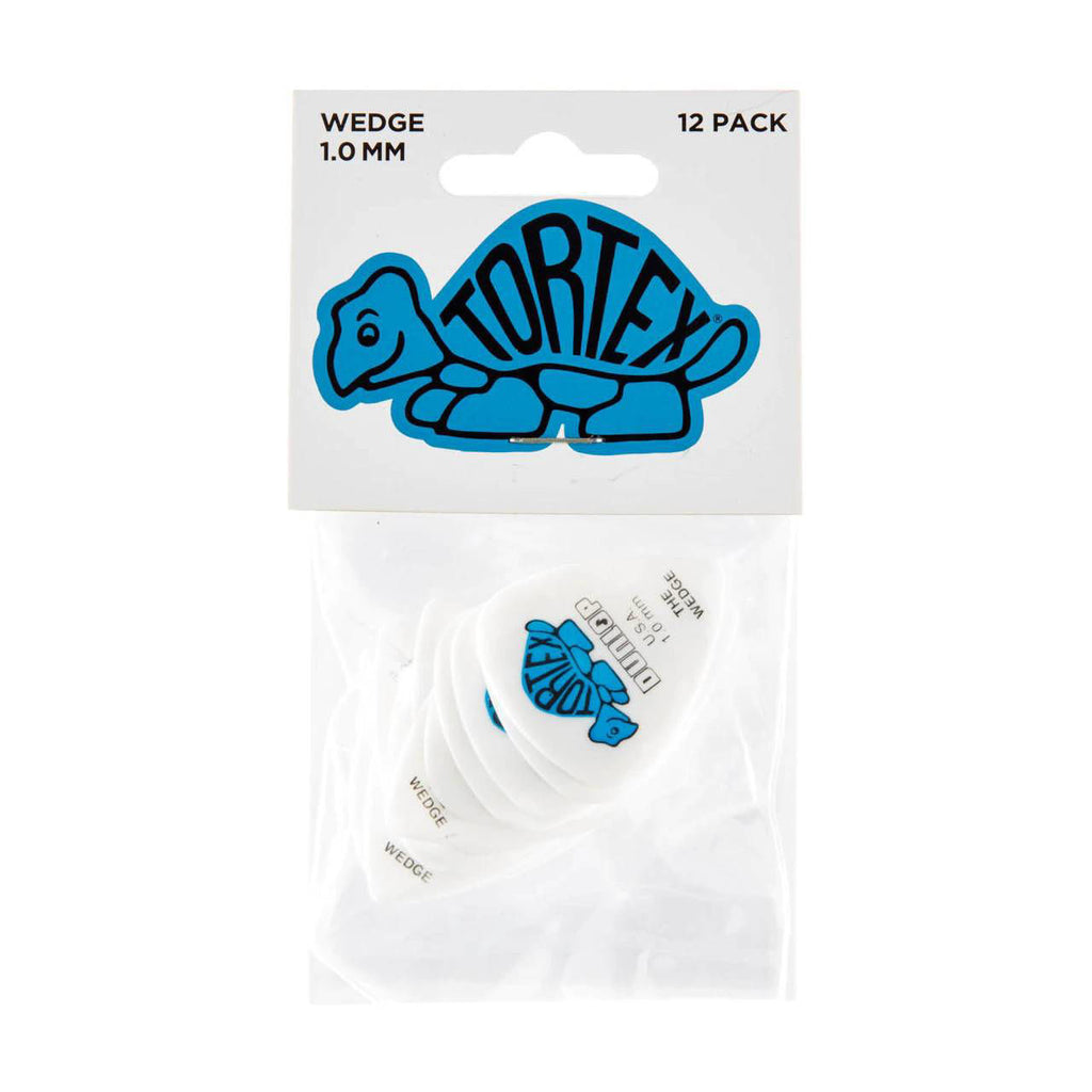 Jim Dunlop 1.0 Wedge guitar pick player pack with multiple Dunlop guitar picks displayed on a plain background.