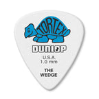 Jim Dunlop 1.0 Wedge guitar pick player pack with multiple Dunlop guitar picks, displayed in a clear plastic case.