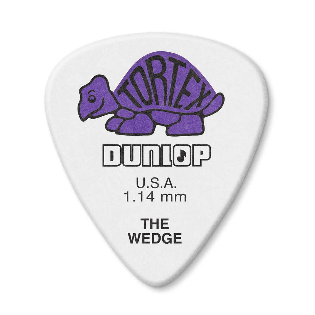 Jim Dunlop 1.14mm Wedge guitar pick player pack with 12 Dunlop picks, featuring wedge-shaped design for comfortable grip and precise strumming.