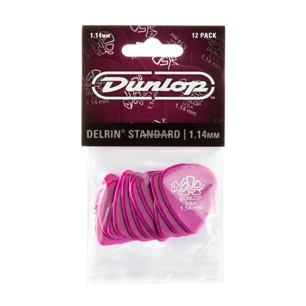 Jim Dunlop JP911 Delrin guitar picks, 1.14mm thickness, in a pack of 12, shown in the image.