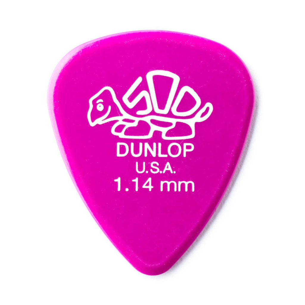 Dunlop Jim Dunlop JP911 Delrin guitar picks, 1.14mm thickness, in a pack of 12, shown in a close-up image.